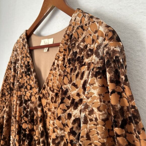 Nurture Dress Women 2X Brown Velvet Burnout Faux Wrap Midi Plus Boho Cottage NWT - Picture 12 of 16